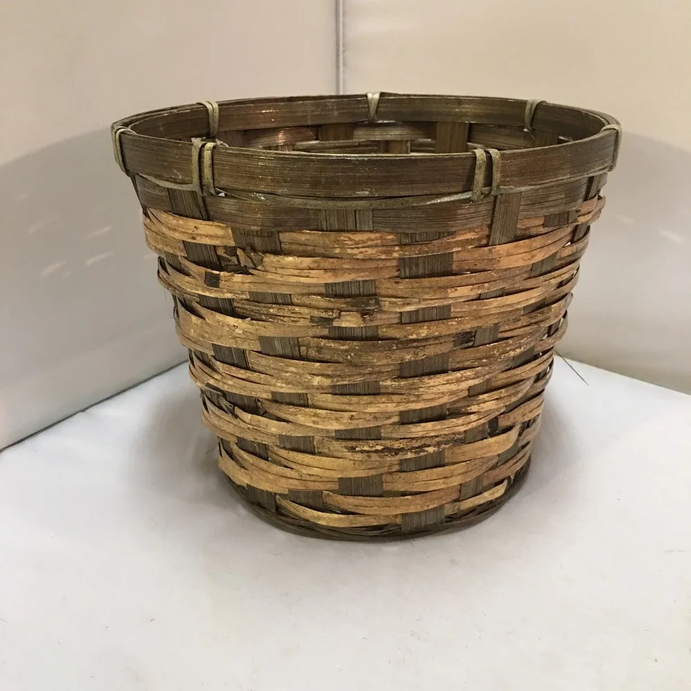 Woven Bamboo Basket Home Decor Small 7.5x6 Brown Natural Rustic Boho Cottagecore
